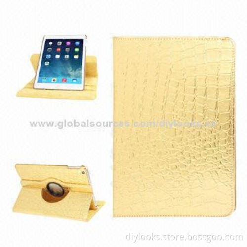 Golden 360 Degree Rotatable Luxury Leather Case for iPad Air with Holder & Sleep/Wake-up